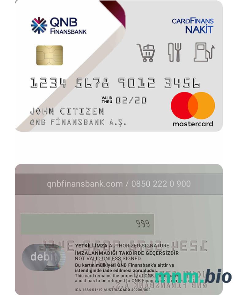Turkey QNB Finansbank przykład karty mastercard w formacie PSD
